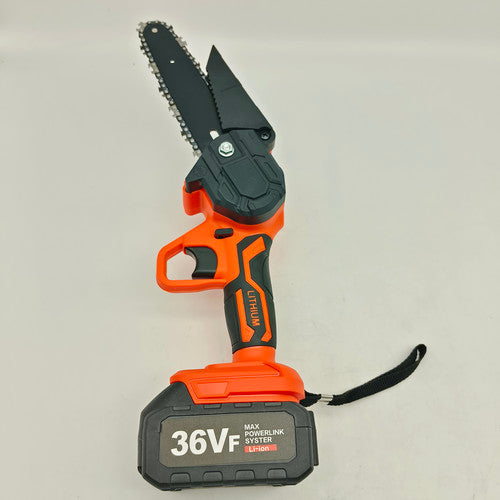 6" Mini Orange Cordless Electric Chainsaw | 2X Battery-Powered Wood Cutter | Rechargeable