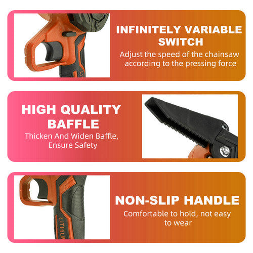 6" Mini Orange Cordless Electric Chainsaw | 2X Battery-Powered Wood Cutter | Rechargeable