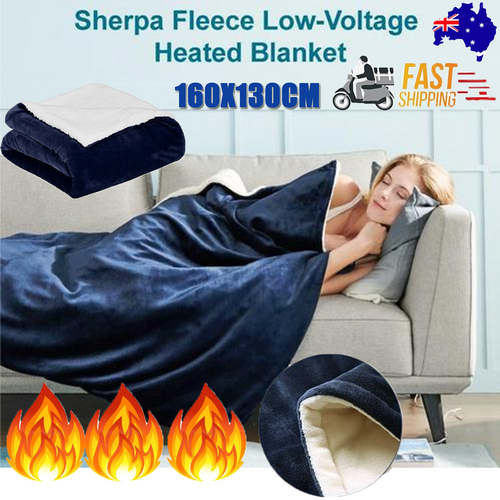 Double-Side Flannel Heated Electric Throw Rug | Blanket | Fast Heating | Warm Washable | BLUE
