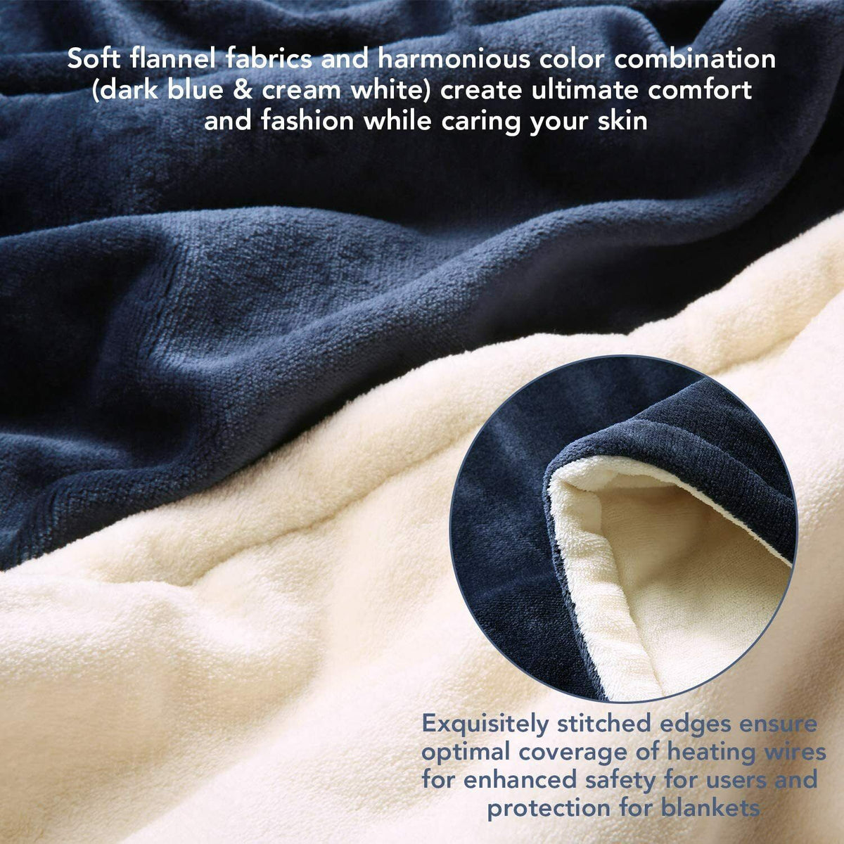 Double-Side Flannel Heated Electric Throw Rug | Blanket | Fast Heating | Warm Washable | BLUE
