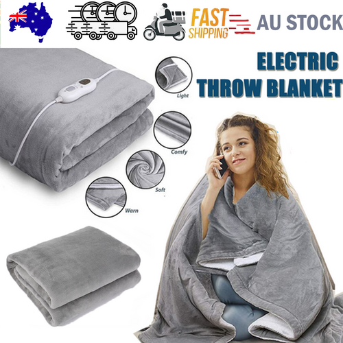 Double-Side Flannel Heated Electric Throw Rug | Blanket | Fast Heating | Warm Washable | GREY