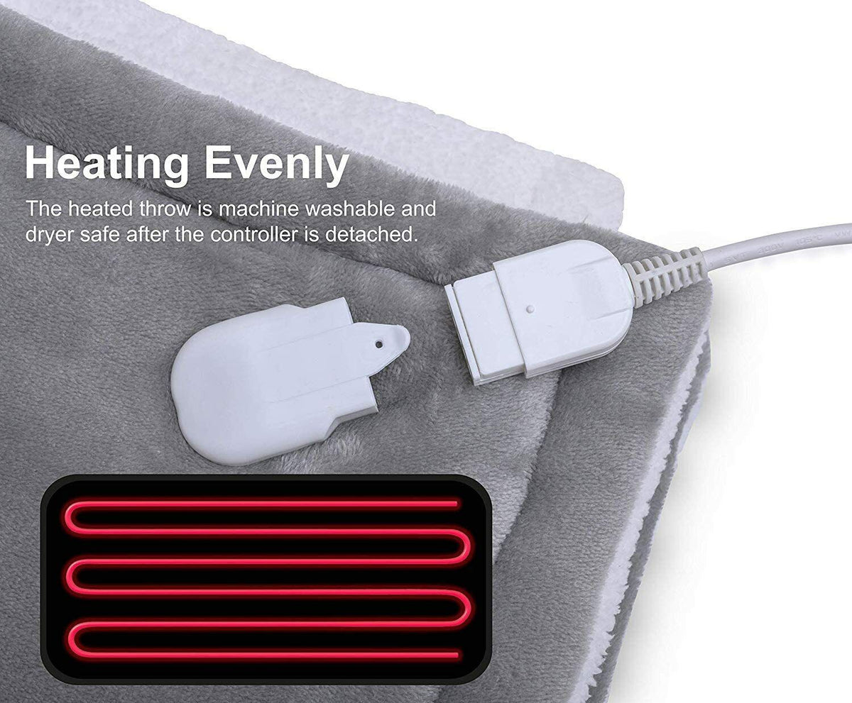 Double-Side Flannel Heated Electric Throw Rug | Blanket | Fast Heating | Warm Washable | GREY
