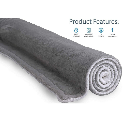 Double-Side Flannel Heated Electric Throw Rug | Blanket | Fast Heating | Warm Washable | GREY