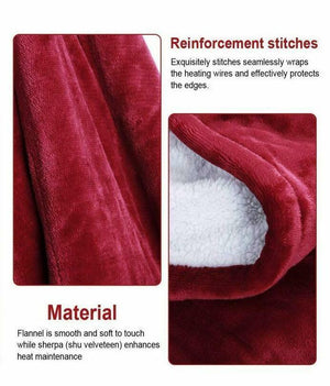 Double-Side Flannel Heated Electric Throw Rug Blanket | Fast Heating | Warm | Washable | RED