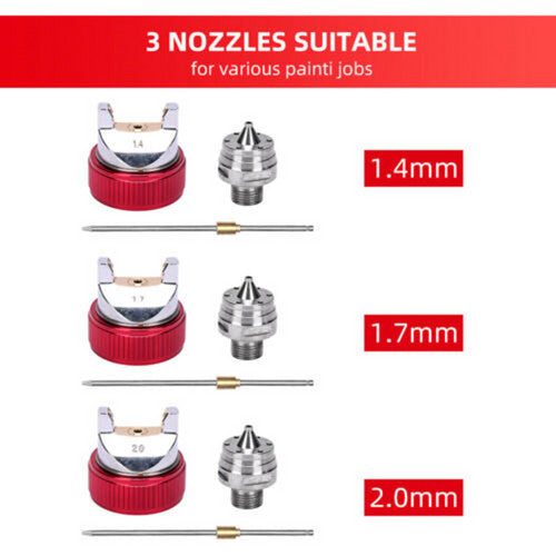 Spray Gun Kit | HVLP Gravity Feed Air Paint Sprayer | 3 Nozzles | 1.4mm | 1.7mm | 2mm