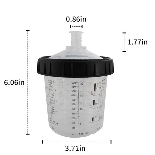 Paint Spray Gun Cup Kit | 50 Sets | Lids & Liners | Micron Filter | 600ML | Clear