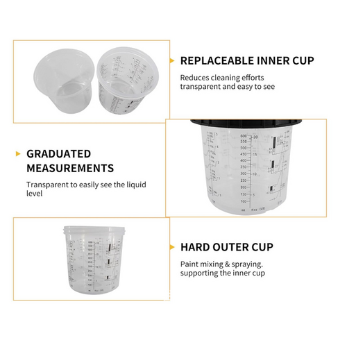 Paint Spray Gun Cup Kit | 50 Sets | Lids & Liners | Micron Filter | 600ML | Clear
