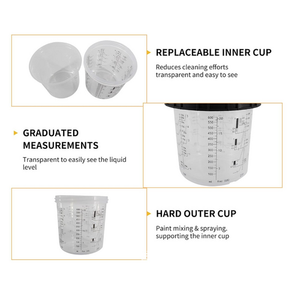 Paint Spray Gun Cup Kit | 50 Sets | Lids & Liners | Micron Filter | 600ML | Clear