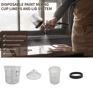Paint Spray Gun Cup Kit | 50 Sets | Lids & Liners | Micron Filter | 600ML | Clear