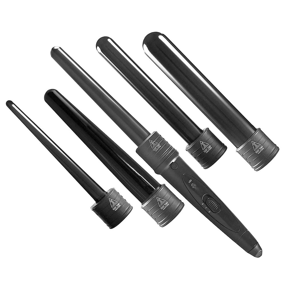5 in 1 Hair Curler Wand Set | Ceramic Styling Curling Iron | Roller Barrel | LED + Glove