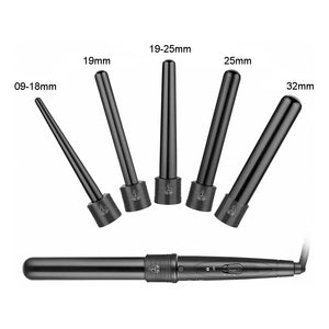 5 in 1 Hair Curler Wand Set | Ceramic Styling Curling Iron | Roller Barrel | LED + Glove