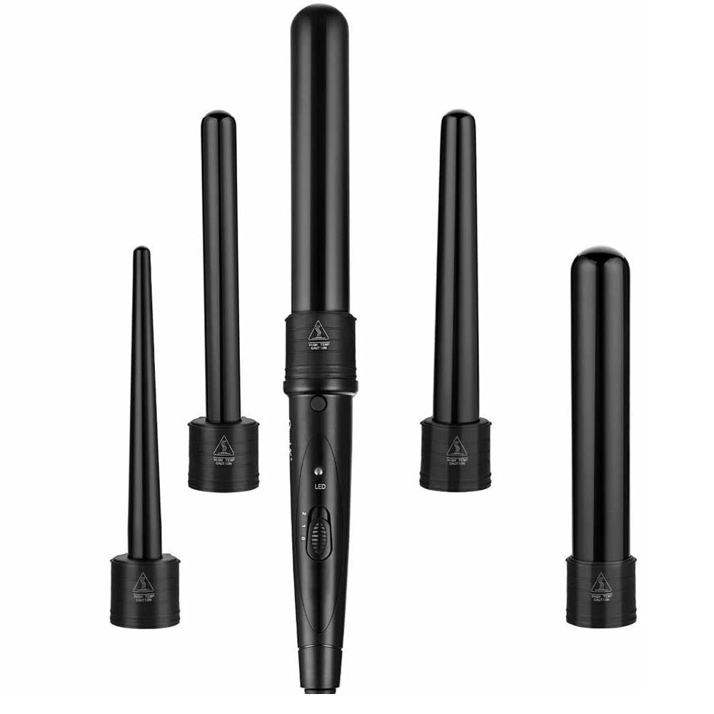 5 in 1 Hair Curler Wand Set | Ceramic Styling Curling Iron | Roller Barrel | LED + Glove