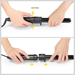 5 in 1 Hair Curler Wand Set | Ceramic Styling Curling Iron | Roller Barrel | LED + Glove