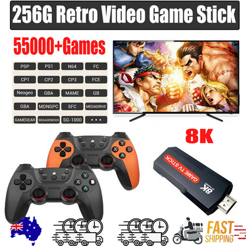 256GB 2025 NEW 8K HDMI Video Game Stick Console | 55000+ Games | 2 Wireless Controllers