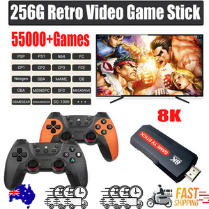 256GB 2025 NEW 8K HDMI Video Game Stick Console | 55000+ Games | 2 Wireless Controllers