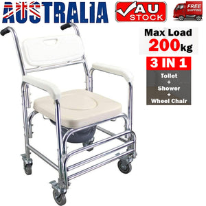 Mobile Shower Toilet Commode Chair | Bathroom Aluminum | Bedside Footrest | Wheelchair