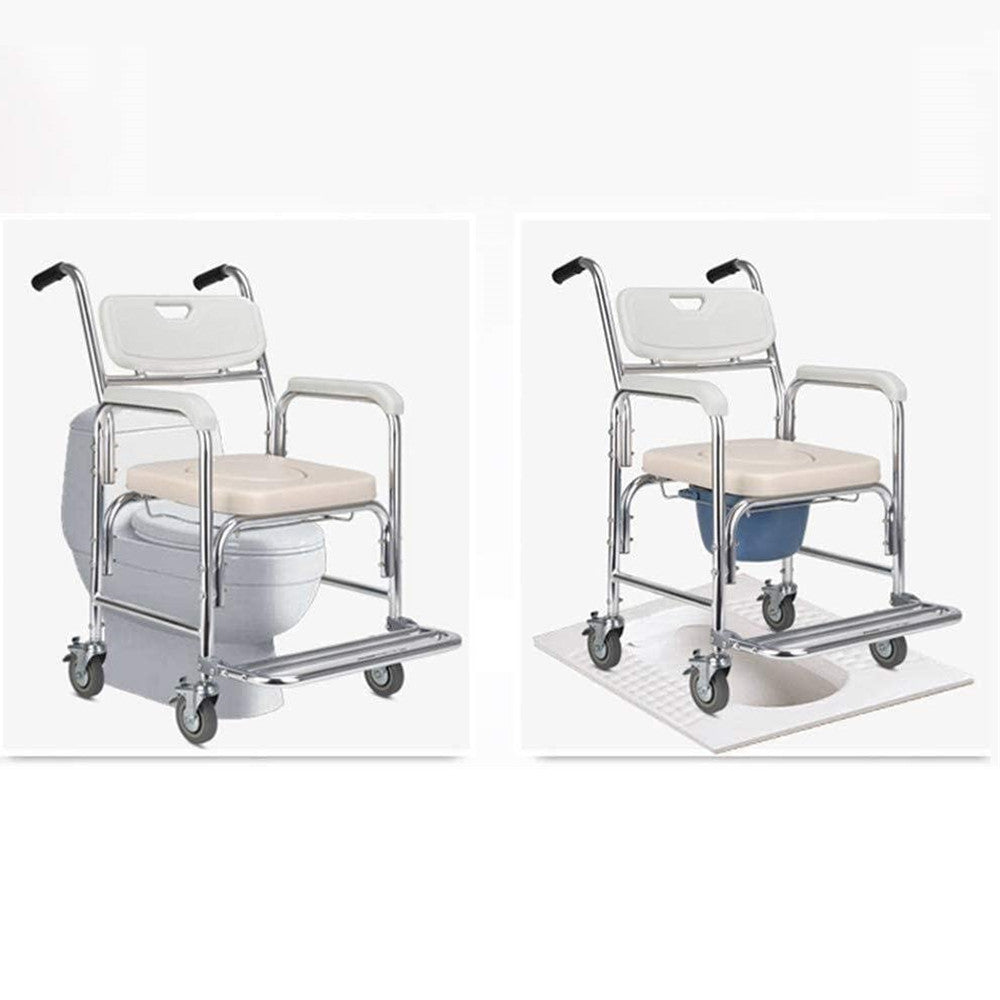 Mobile Shower Toilet Commode Chair | Bathroom Aluminum | Bedside Footrest | Wheelchair