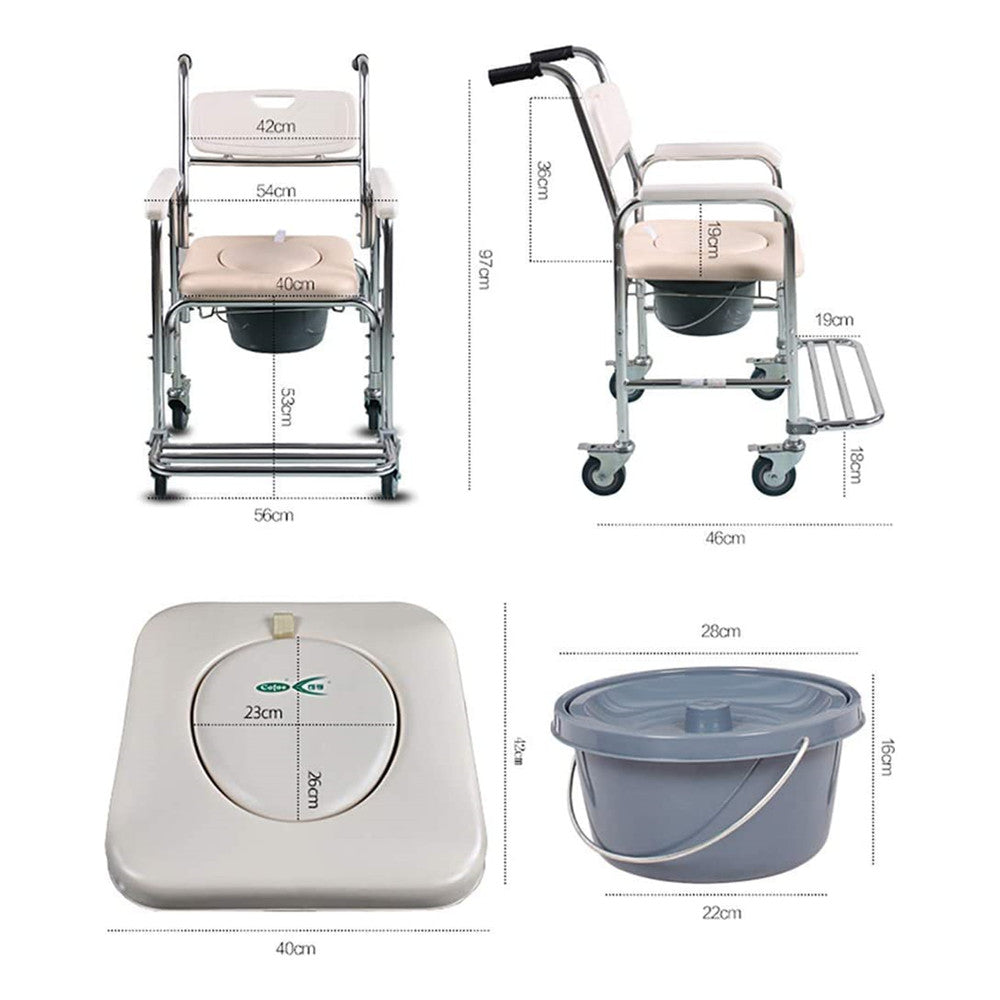 Mobile Shower Toilet Commode Chair | Bathroom Aluminum | Bedside Footrest | Wheelchair