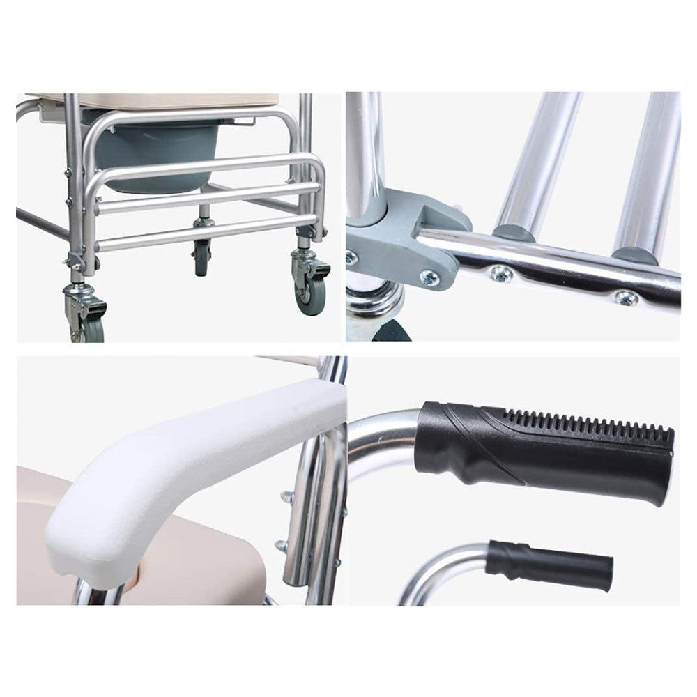 Mobile Shower Toilet Commode Chair | Bathroom Aluminum | Bedside Footrest | Wheelchair