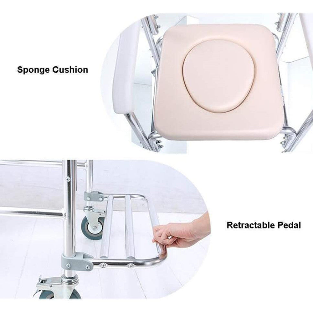Mobile Shower Toilet Commode Chair | Bathroom Aluminum | Bedside Footrest | Wheelchair