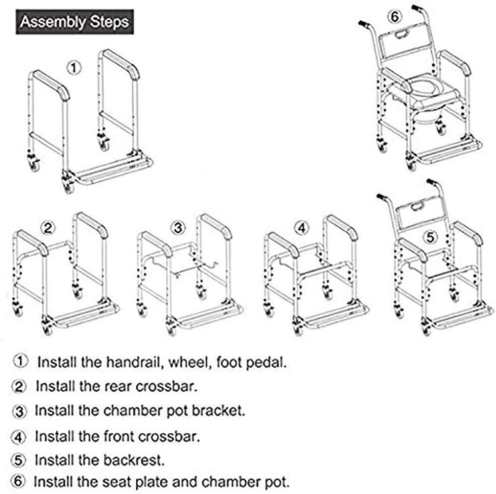 Mobile Shower Toilet Commode Chair | Bathroom Aluminum | Bedside Footrest | Wheelchair