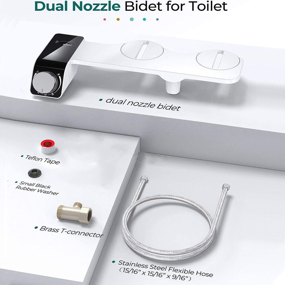 Dual Nozzle Toilet Bidet Seat | Non-Electric | Water Sprayer Attachment | Bathroom Hygiene