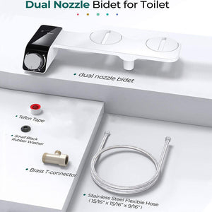 Dual Nozzle Toilet Bidet Seat | Non-Electric | Water Sprayer Attachment | Bathroom Hygiene