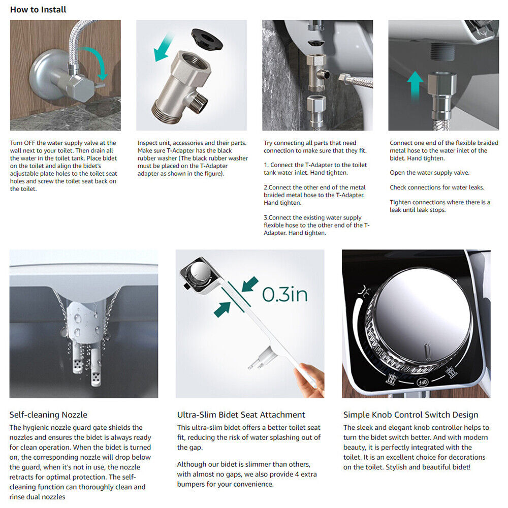 Dual Nozzle Toilet Bidet Seat | Non-Electric | Water Sprayer Attachment | Bathroom Hygiene