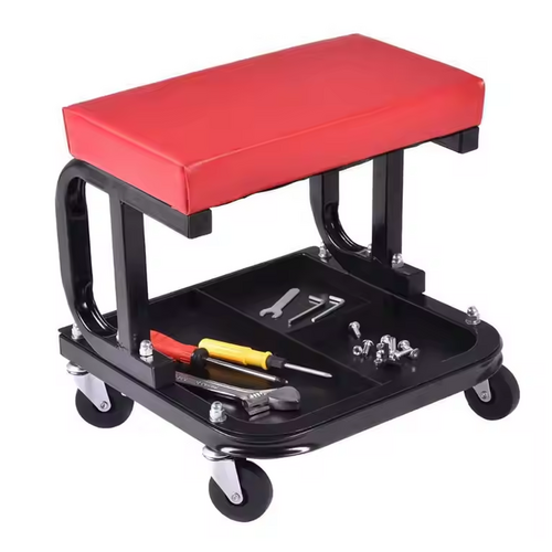 Rolling Creeper Garage Seat | Padded Mechanic Stool | Tool Tray Included | Smooth Rolling