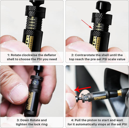 Adjustable Auto-Stop Tire Deflator Valve Kit | 10-30 PSI | 4PCS | Screw-on | For Offroad