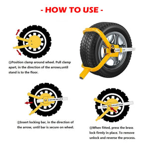Heavy Duty Wheel Defender Lock Clamp | Tyre Lock | 13" 14" 15" | Car Caravan Trailer