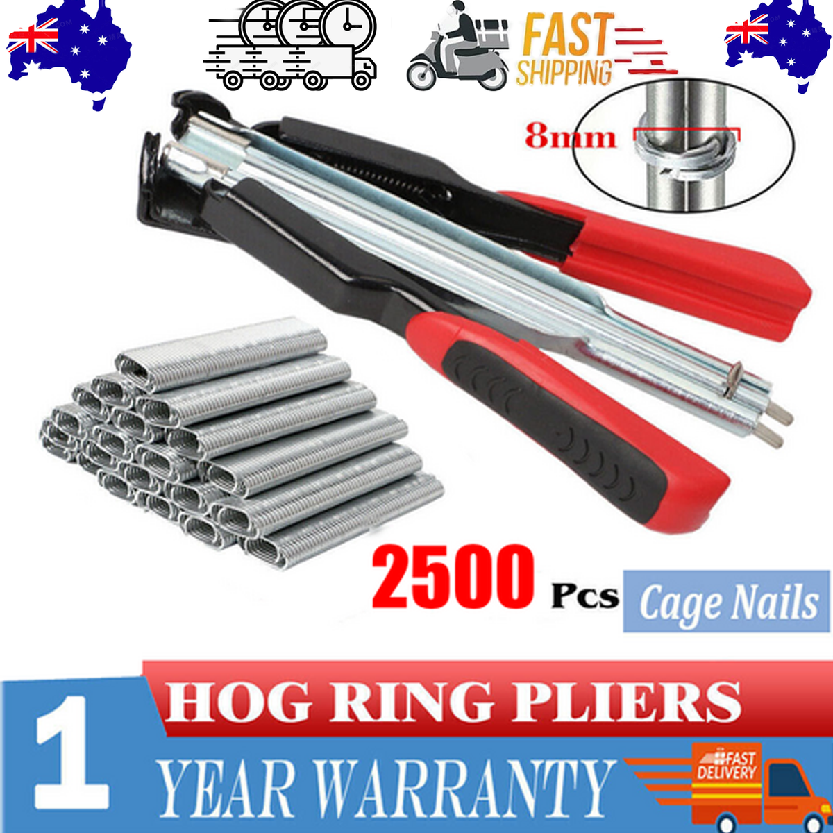 Hog Ring Gun C Clip Auto Feed Nailer | Pliers + 2500pcs Galvanised Steel Hogring Set