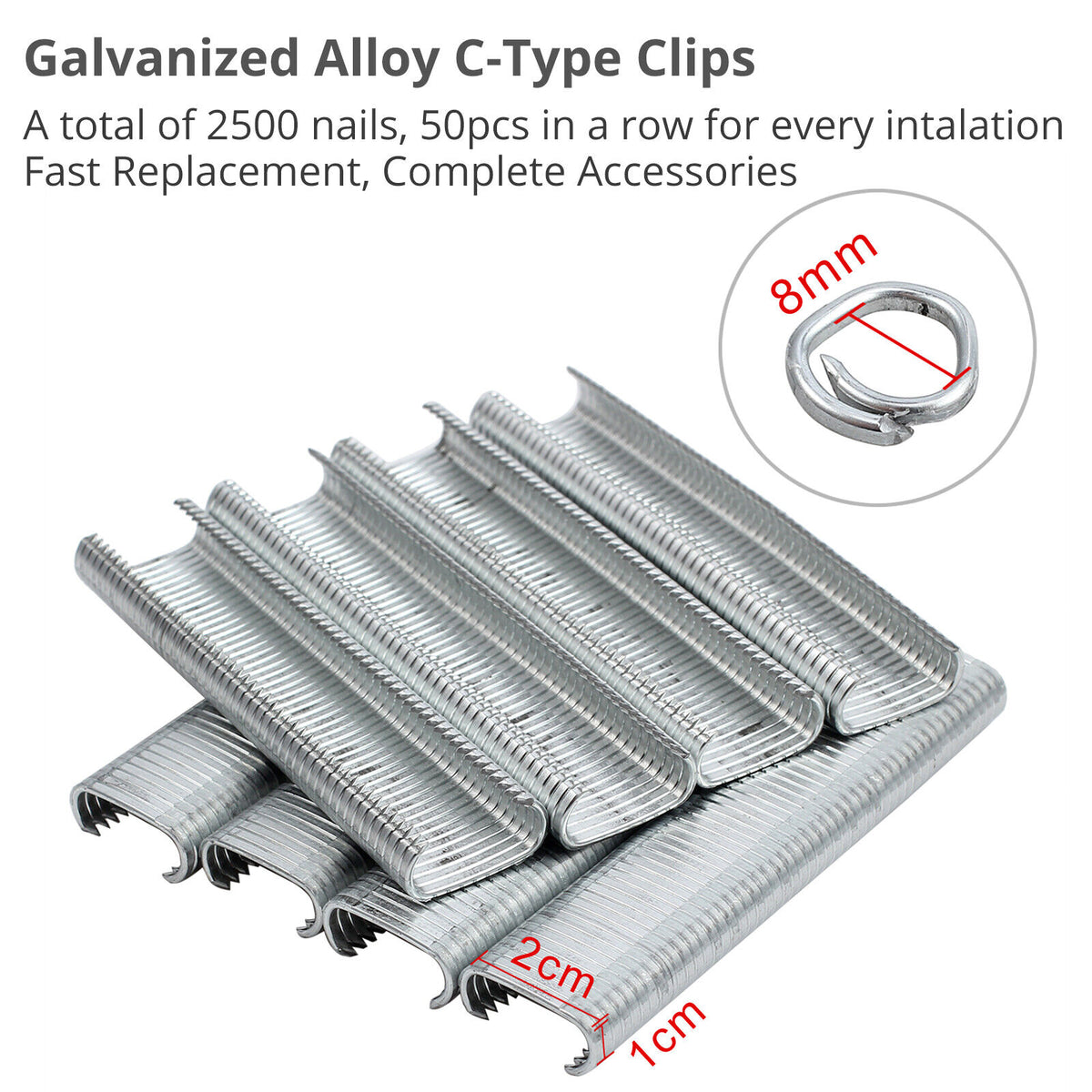 Hog Ring Gun C Clip Auto Feed Nailer | Pliers + 2500pcs Galvanised Steel Hogring Set