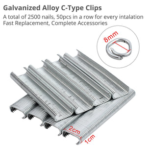 Hog Ring Gun C Clip Auto Feed Nailer | Pliers + 2500pcs Galvanised Steel Hogring Set