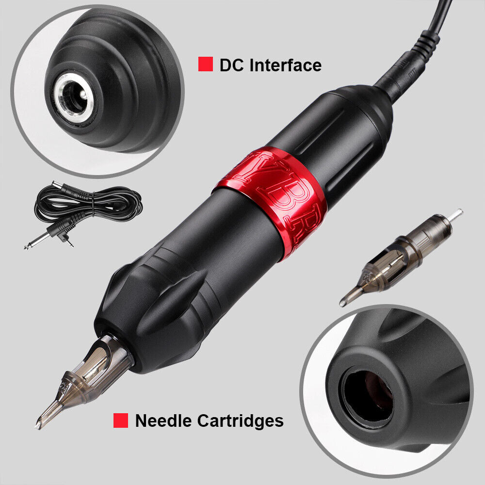 Complete Tattoo Kit | Rotary Tattoo Pen | 8 Inks | 40 Needles | Practice Skin | AU-PLUG