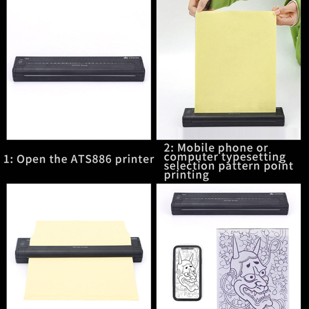 Wireless Tattoo Transfer Printer | Portable Machine | Clear Transfer Stencil Printer | Black