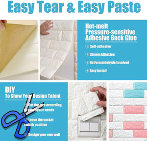 70CMx10M 3D Wall Paper Panel | Foam Brick Self-Adhesive | Waterproof Wallpaper Sticker