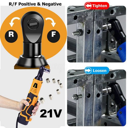 21V 3/8" 100N.m Electric Right Angle Ratchet Wrench | Charger + 2 Batteries