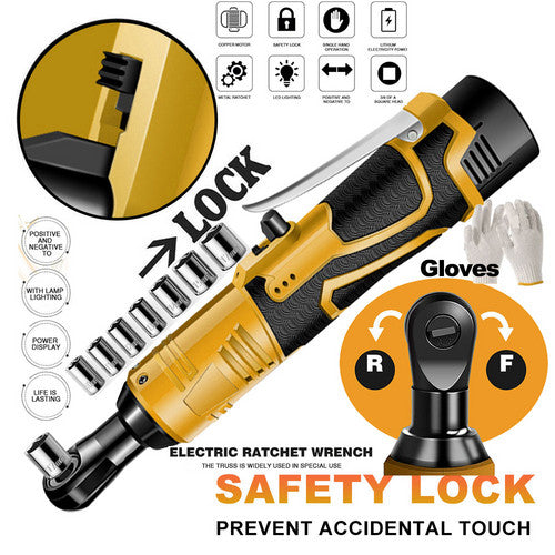 21V 3/8" 100N.m Electric Right Angle Ratchet Wrench | Charger + 2 Batteries