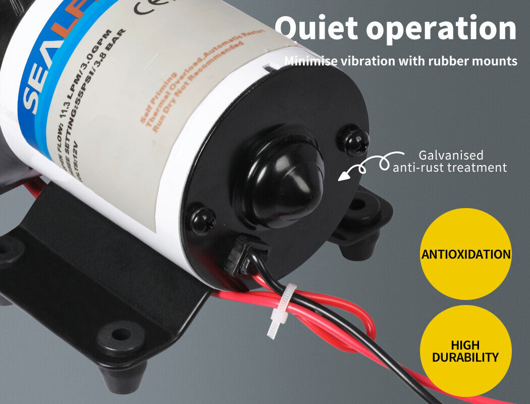 12V Caravan Water Pump | High Pressure Self-Priming | RV | Camping | Boat | 55PSI 11.3L/M