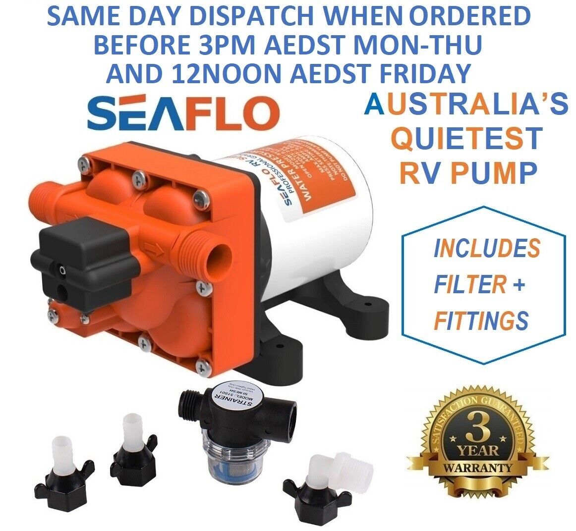 Seaflo 12V Water Pump | 55PSI Pressure | 11.3LPM | Caravan RV Boat Camper Trailer