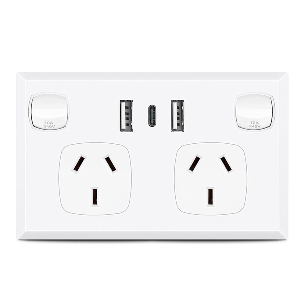 5PCS Double Power Point Dual USB + Type-C GPO | Fast Charge 3.6 Amp Wall Outlet