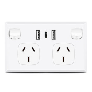 5PCS Double Power Point Dual USB + Type-C GPO | Fast Charge 3.6 Amp Wall Outlet