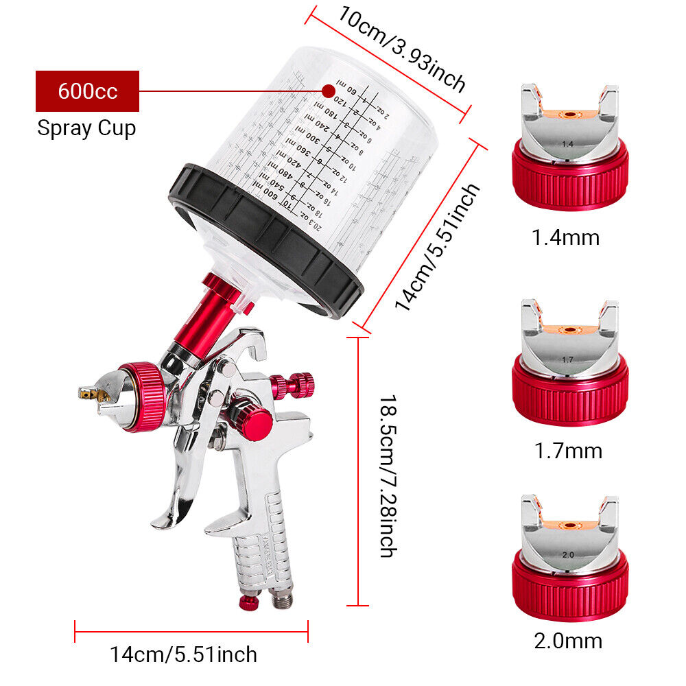 Air HVLP Spray Gun | Paint Gun | 600CC Gravity Feed Cup | 1.4mm | 1.7mm | 2mm Tip | AU Stock