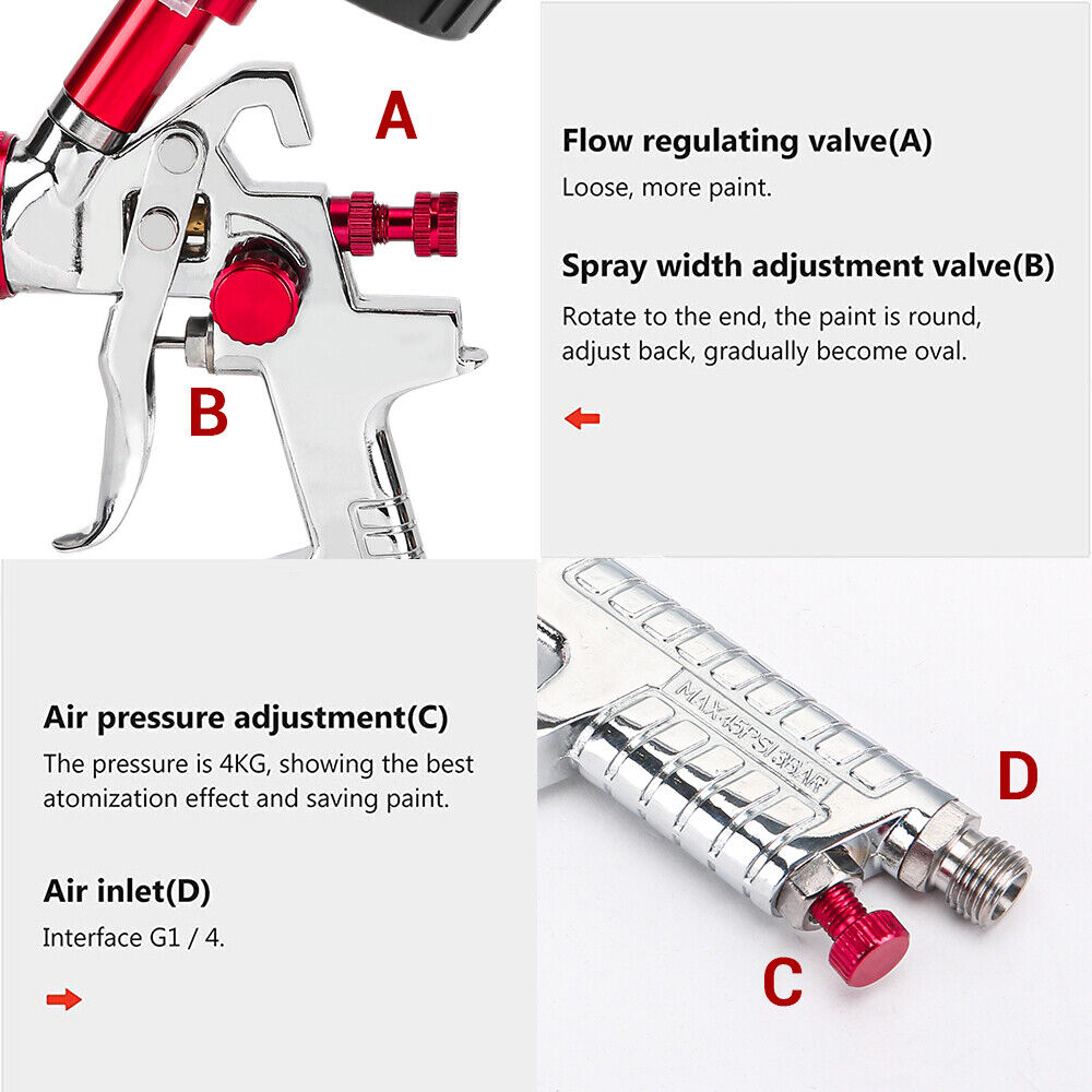 Air HVLP Spray Gun | Paint Gun | 600CC Gravity Feed Cup | 1.4mm | 1.7mm | 2mm Tip | AU Stock
