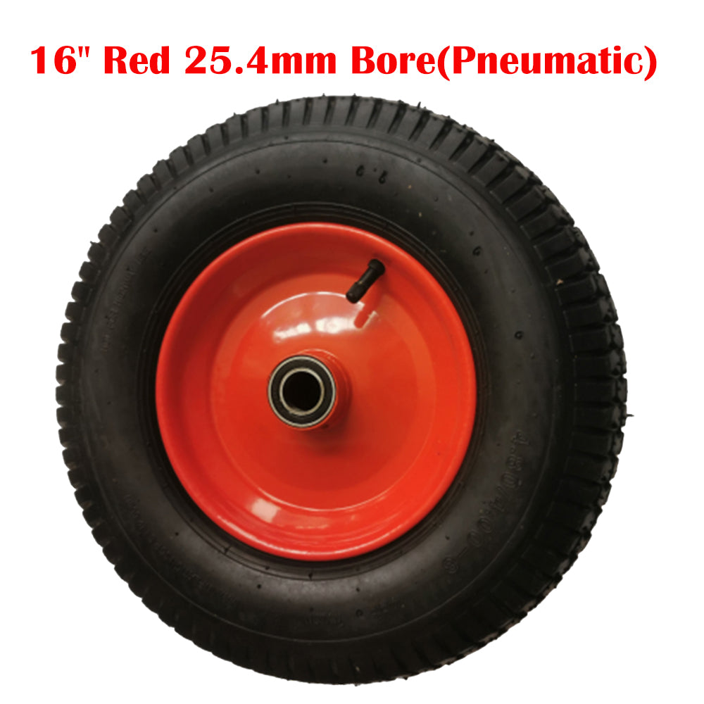16" Red Pneumatic Tire Steel Rim | 25.4mm Bore | Hand Trolley Cart