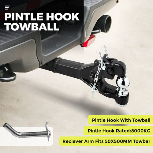 8 Ton Pintle Tow Hook | Receiver Arm Hitch Towing | Car Truck Heavy Duty Ball Combo