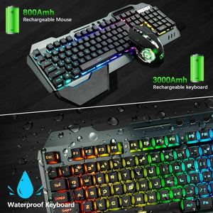 104 Keys Wireless Gaming Keyboard Mouse Set | Mouse Pad Included | RGB LED Backlit | PC/Laptop | Black-Rainbow