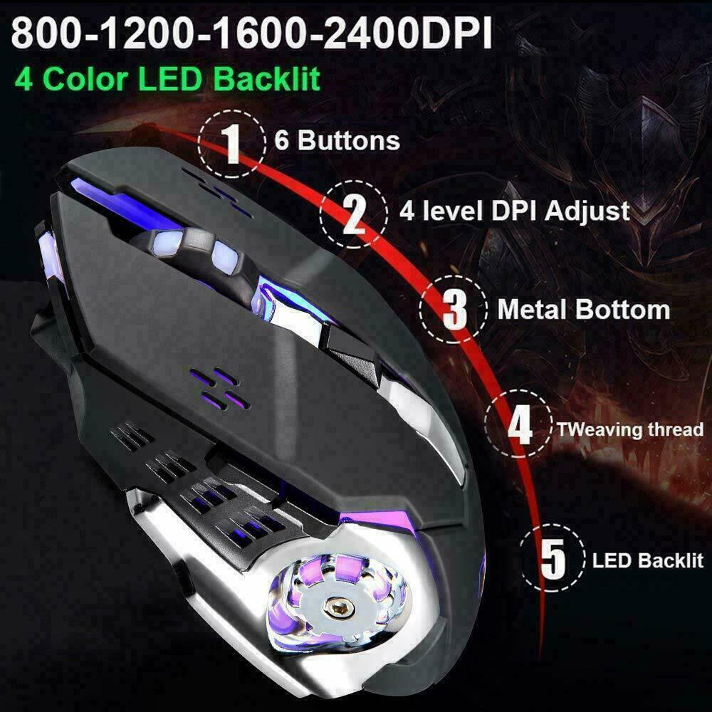 104 Keys Wireless Gaming Keyboard Mouse Set | Mouse Pad Included | RGB LED Backlit | PC/Laptop | Black-Rainbow
