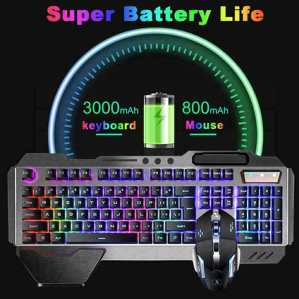 104 Keys Wireless Gaming Keyboard Mouse Set | Mouse Pad Included | RGB LED Backlit | PC/Laptop | Black-Rainbow